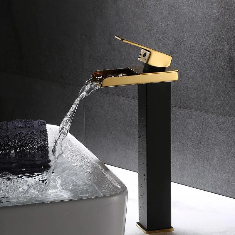 Vanity Sink Tap Waterfall Spout Single Handle Tap with LED Light -Bathlova