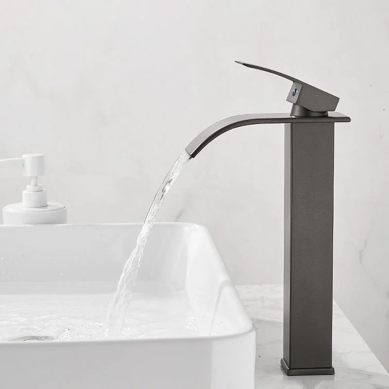 Vanity Sink Tap Waterfall Spout Single Handle Tap with LED Light -Bathlova