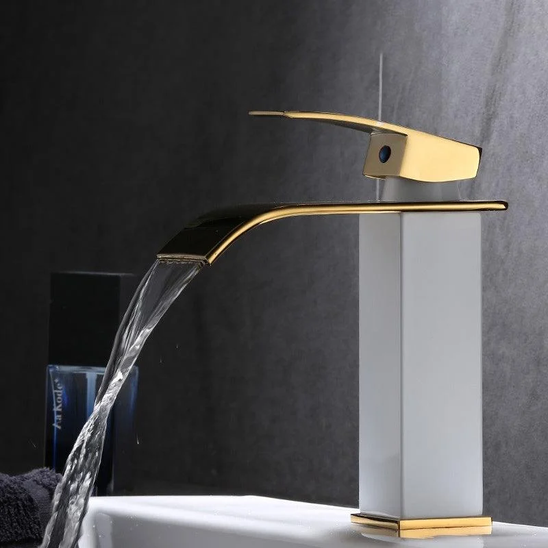 Vanity Sink Tap Waterfall Spout Single Handle Tap with LED Light -Bathlova