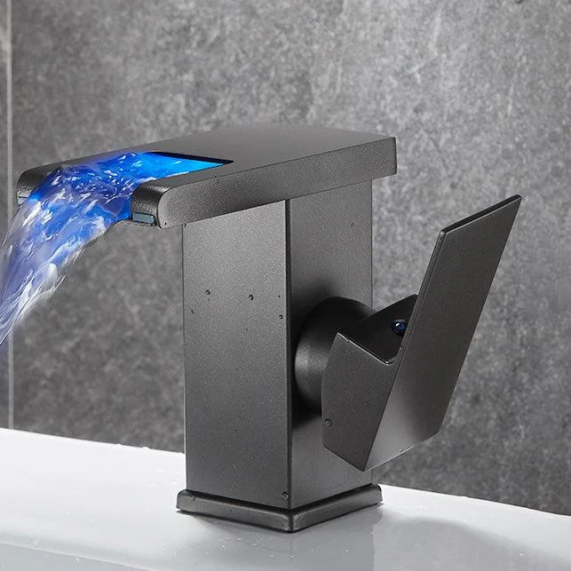 Vanity Sink Tap Waterfall Spout Single Handle Tap with LED Light -Bathlova