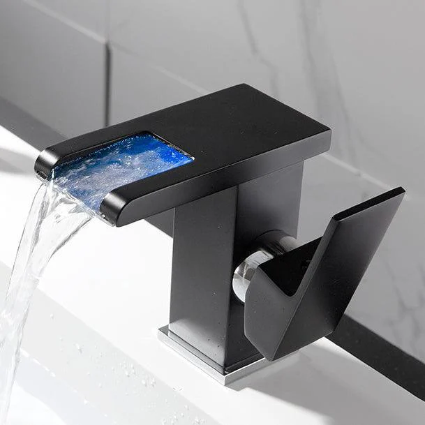 Vanity Sink Tap Waterfall Spout Single Handle Tap with LED Light -Bathlova