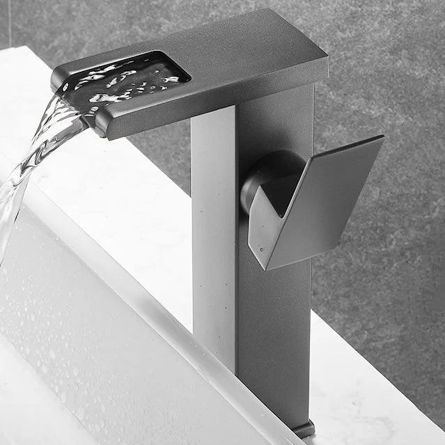 Vanity Sink Tap Waterfall Spout Single Handle Tap with LED Light -Bathlova