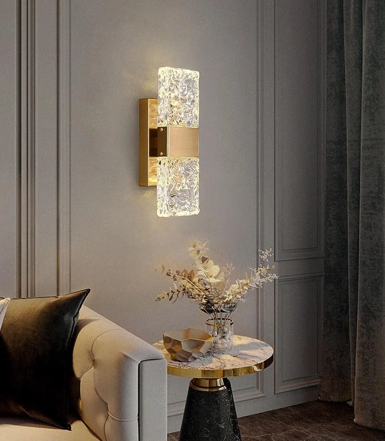 Vena - Textured Glass Crystal Wall Sconce -Bathlova