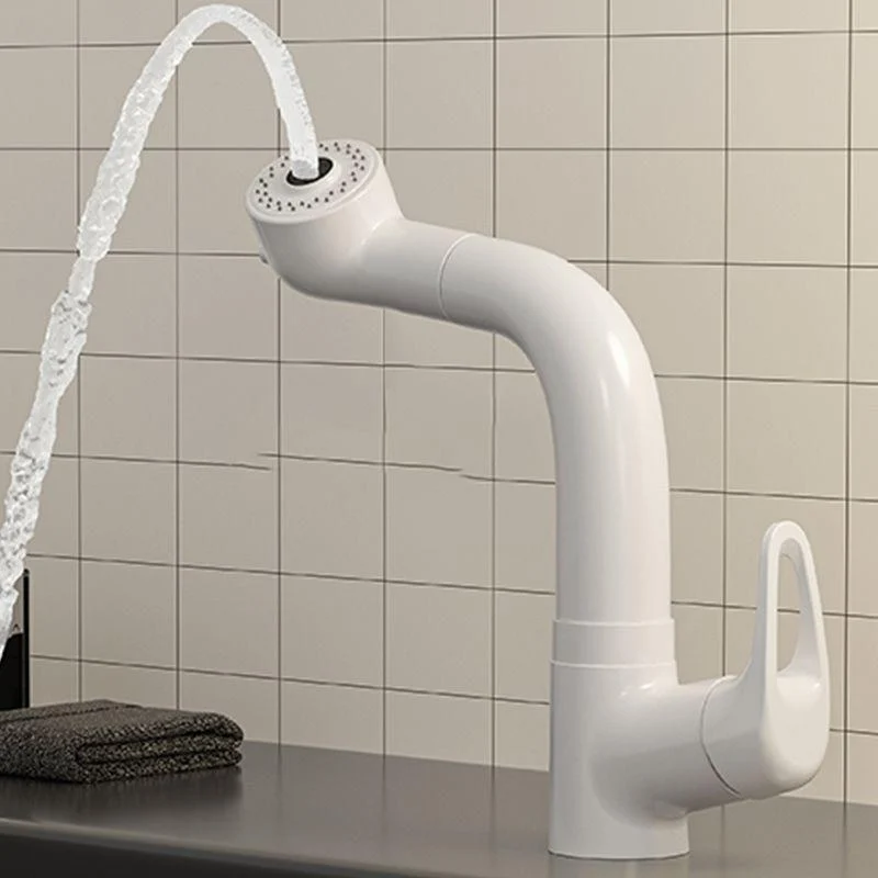 Vessel Sink Bathroom Tap Single-Handle High-Arc White Circular with Pull Out Sprayer -Bathlova