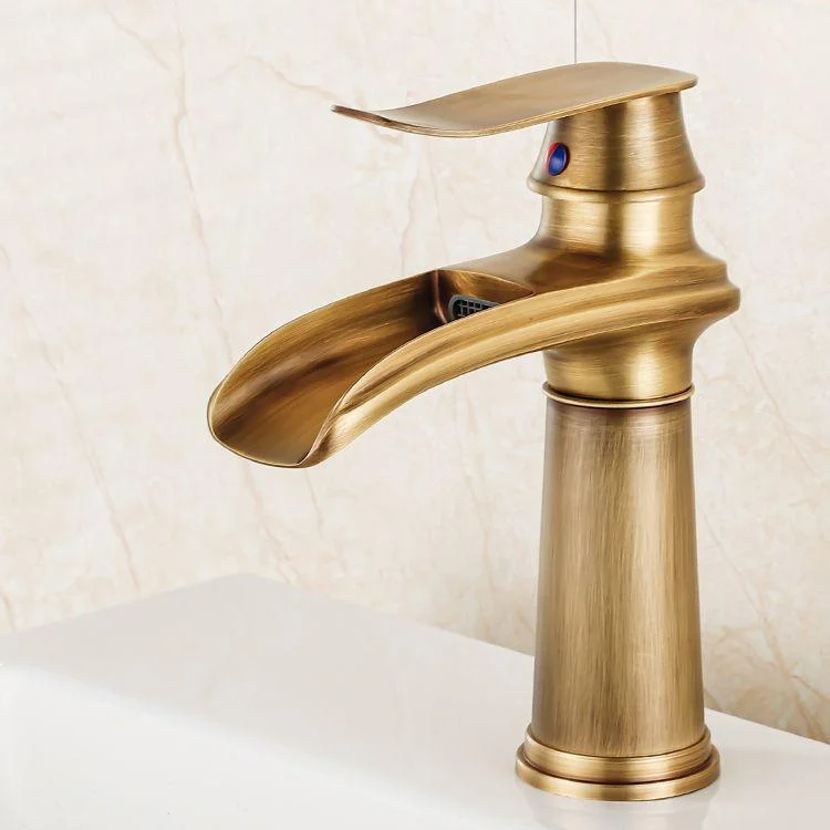 Vessel Tap Waterfall Spout Traditional Circular Lever Handle Vanity Sink Tap -Bathlova