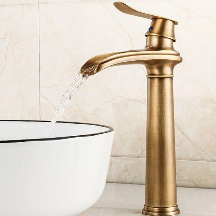 Vessel Tap Waterfall Spout Traditional Circular Lever Handle Vanity Sink Tap -Bathlova