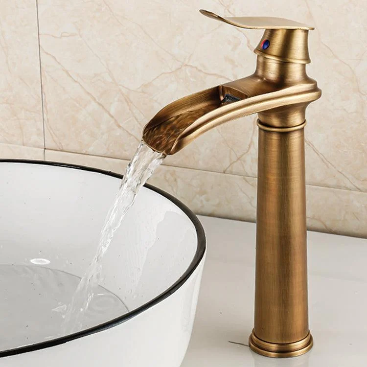 Vessel Tap Waterfall Spout Traditional Circular Lever Handle Vanity Sink Tap -Bathlova