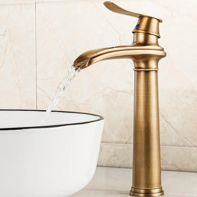 Vessel Tap Waterfall Spout Traditional Circular Lever Handle Vanity Sink Tap -Bathlova