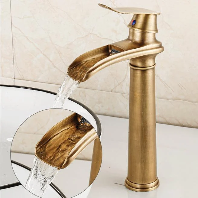 Vessel Tap Waterfall Spout Traditional Circular Lever Handle Vanity Sink Tap -Bathlova