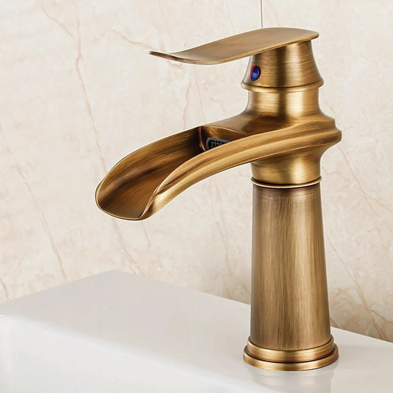 Vessel Tap Waterfall Spout Traditional Circular Lever Handle Vanity Sink Tap -Bathlova