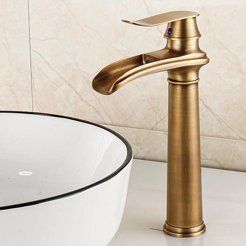 Vessel Tap Waterfall Spout Traditional Circular Lever Handle Vanity Sink Tap -Bathlova