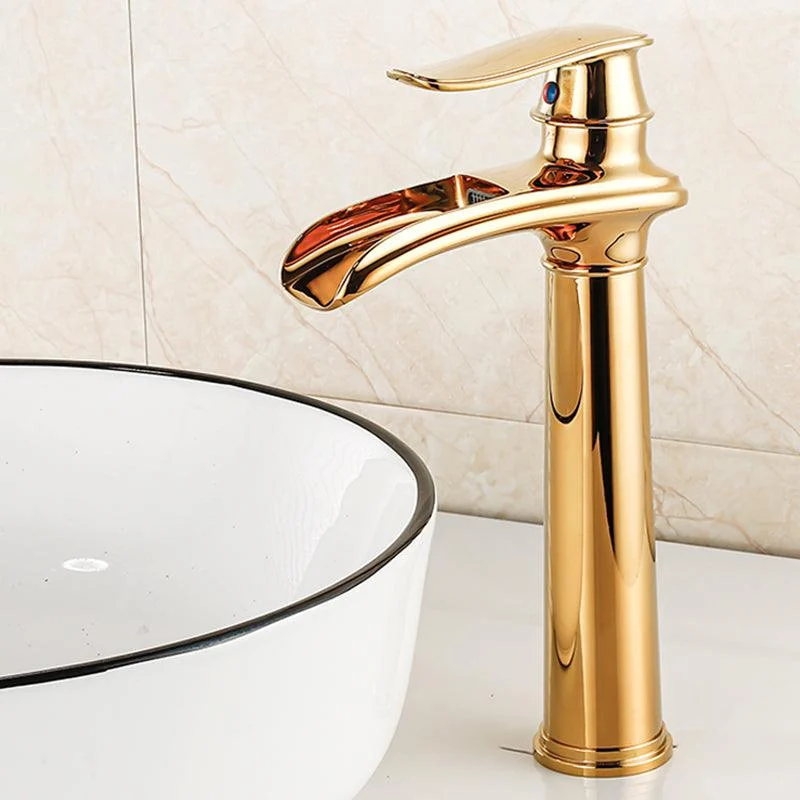 Vessel Tap Waterfall Spout Traditional Circular Lever Handle Vanity Sink Tap -Bathlova