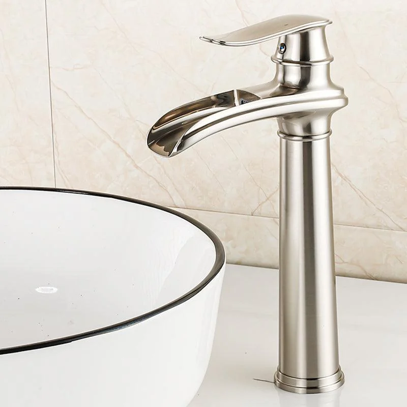 Vessel Tap Waterfall Spout Traditional Circular Lever Handle Vanity Sink Tap -Bathlova