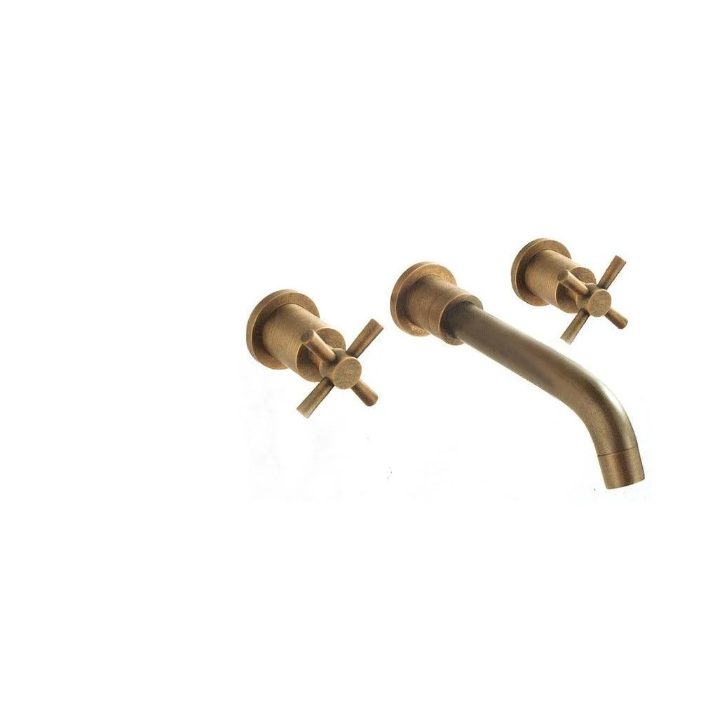 Vintage Antique Style Brass Double Handle Wall Bathroom Tap -Bathlova