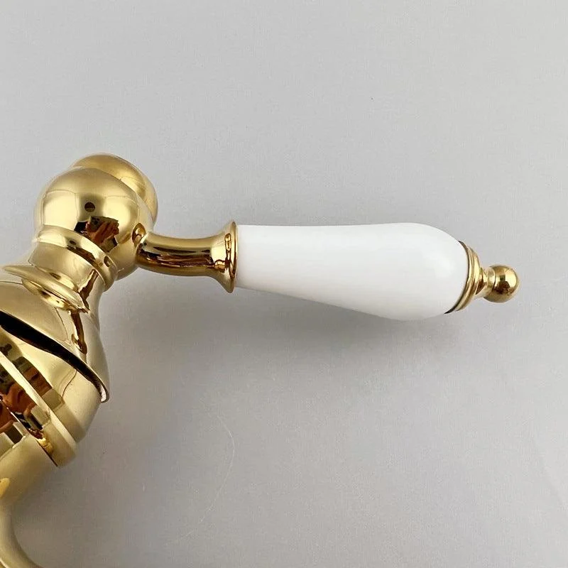 Vintage Bathroom Basin Tap Full Brass Pull-out Ceramic Handle Sink Tap with Drain -Bathlova