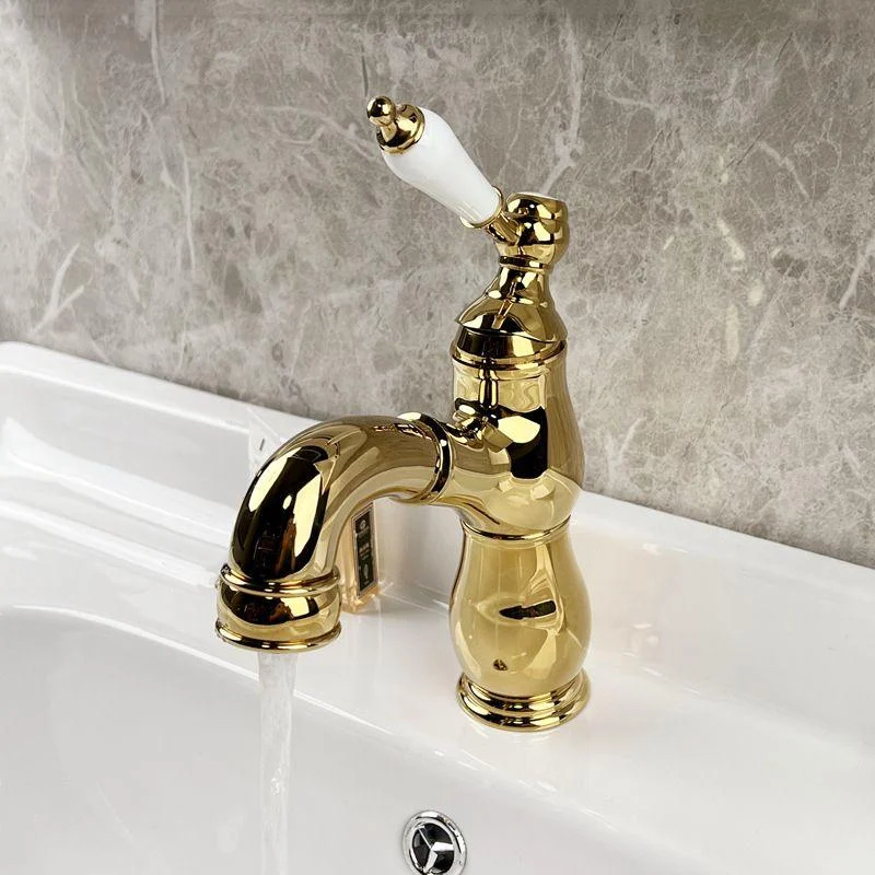 Vintage Bathroom Basin Tap Full Brass Pull-out Ceramic Handle Sink Tap with Drain -Bathlova