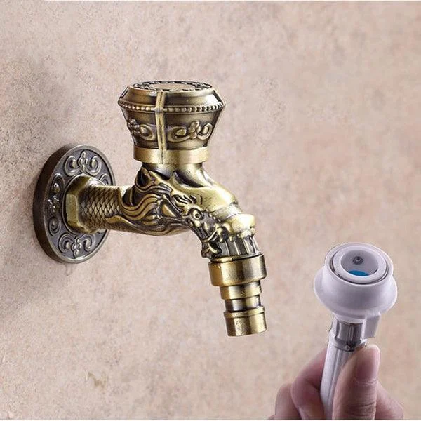 Vintage Classic Sink Tap Zinc Single Handle Dragon Embossing Wall Mounted Tap -Bathlova