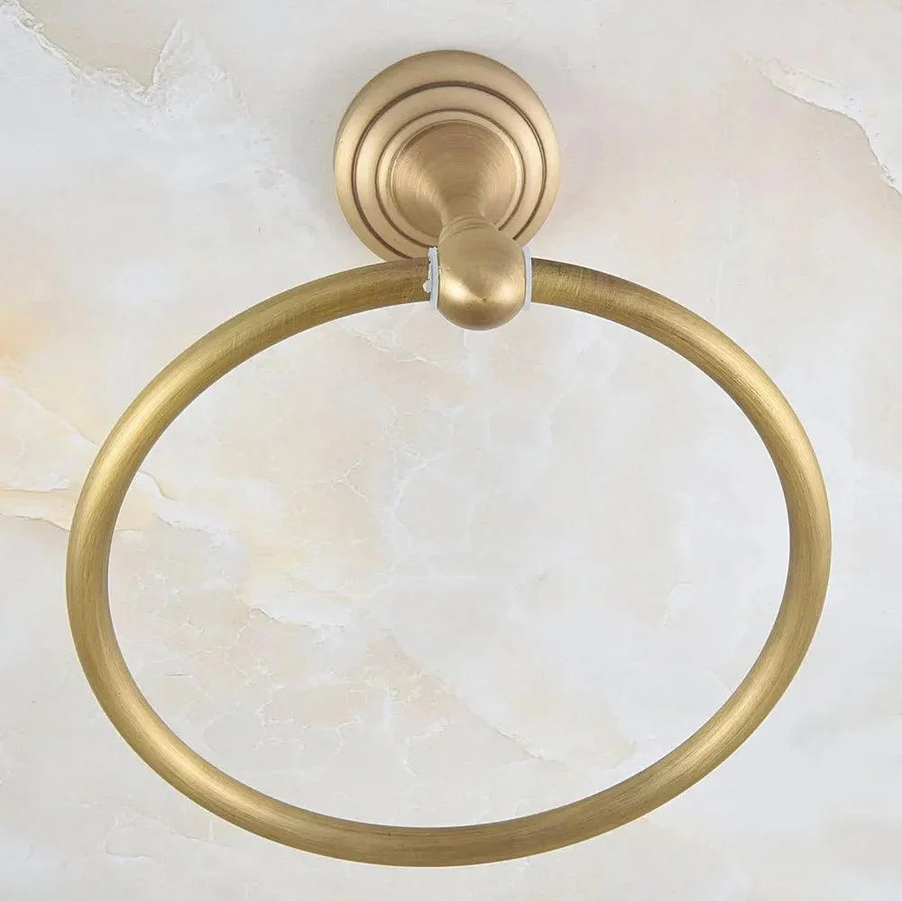 Vintage Retro Wall Mounted Antique Brass Circle Pattern Towel Ring -Bathlova