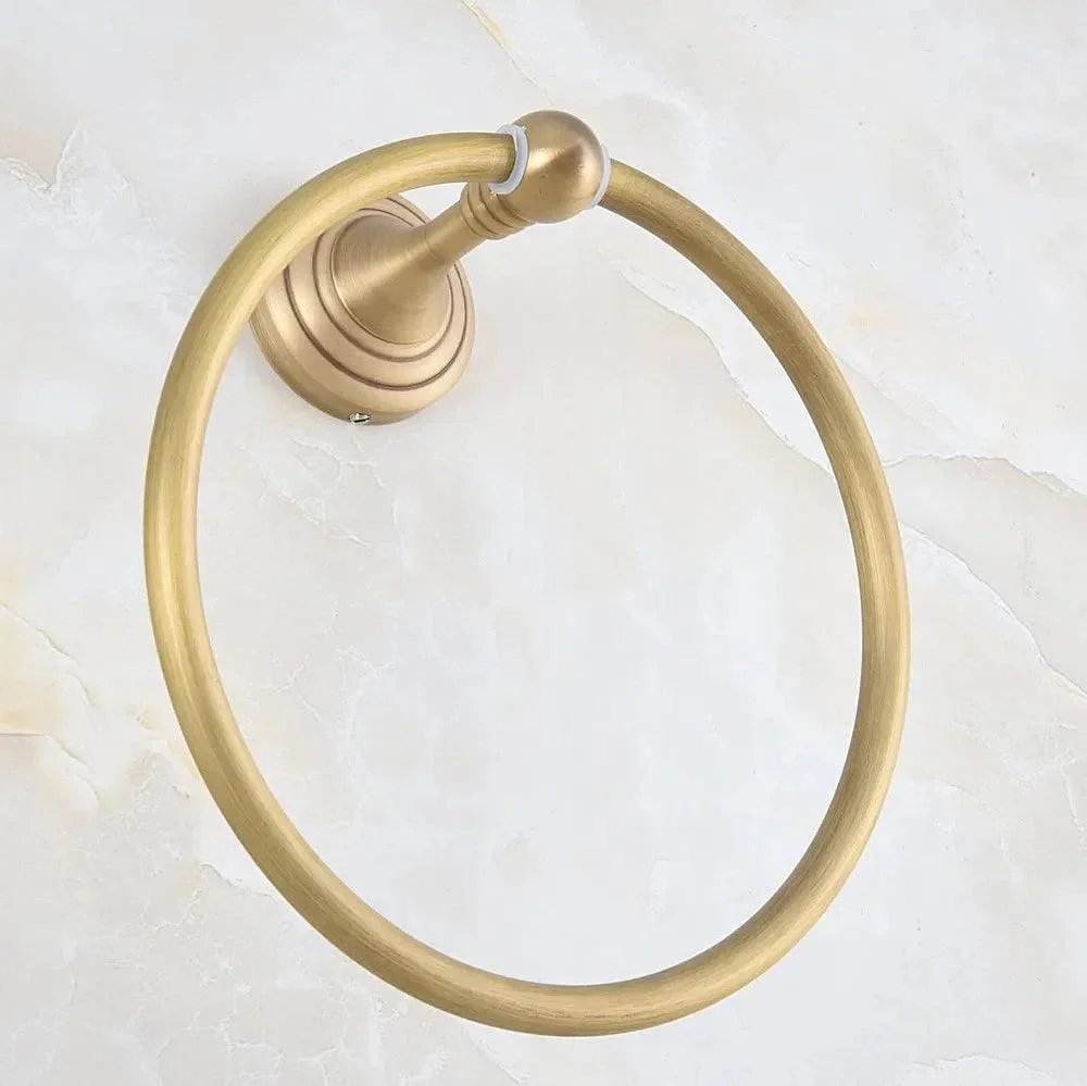 Vintage Retro Wall Mounted Antique Brass Circle Pattern Towel Ring -Bathlova