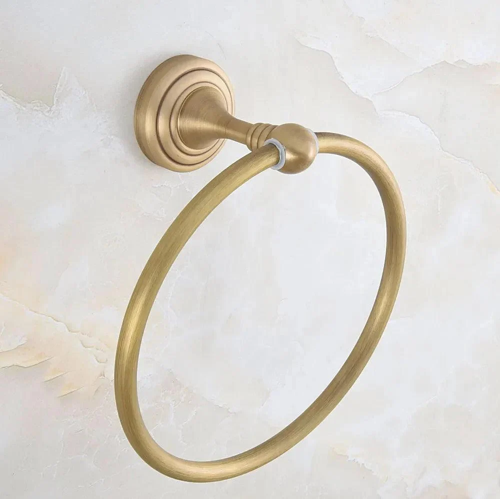 Vintage Retro Wall Mounted Antique Brass Circle Pattern Towel Ring -Bathlova