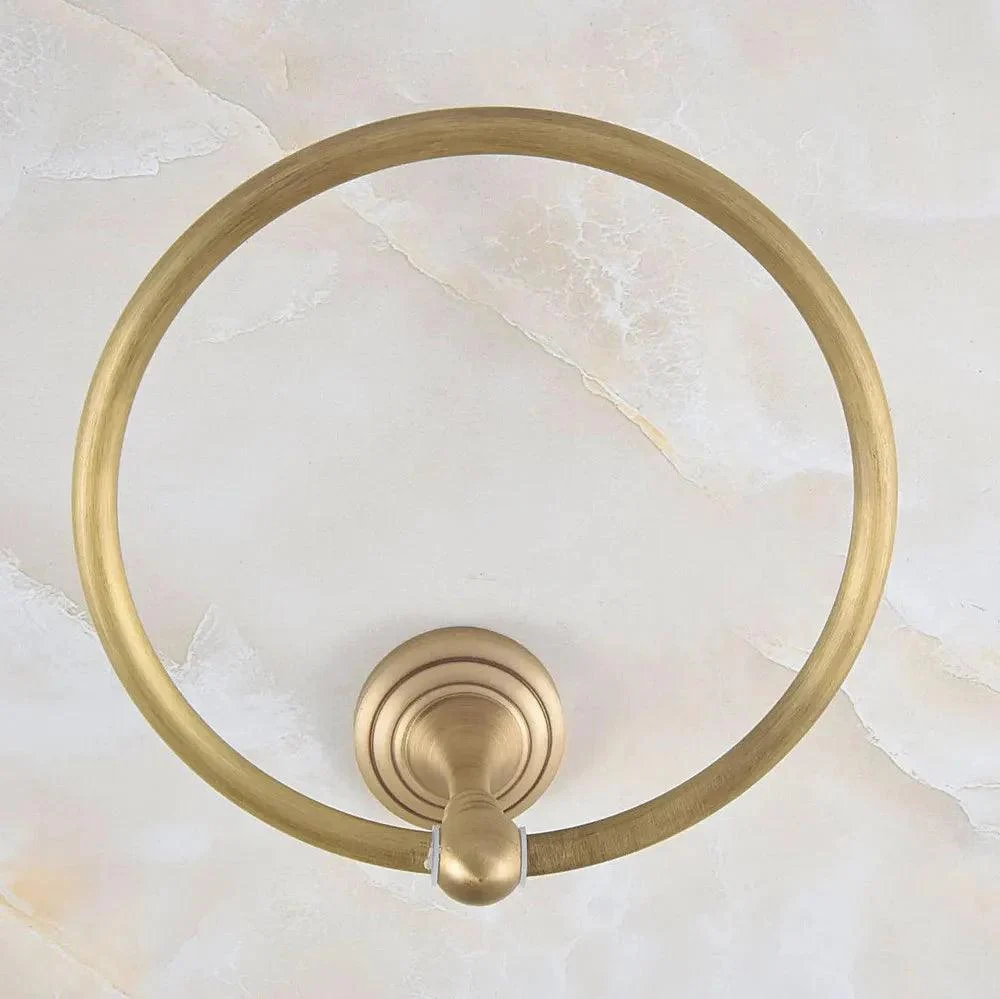 Vintage Retro Wall Mounted Antique Brass Circle Pattern Towel Ring -Bathlova