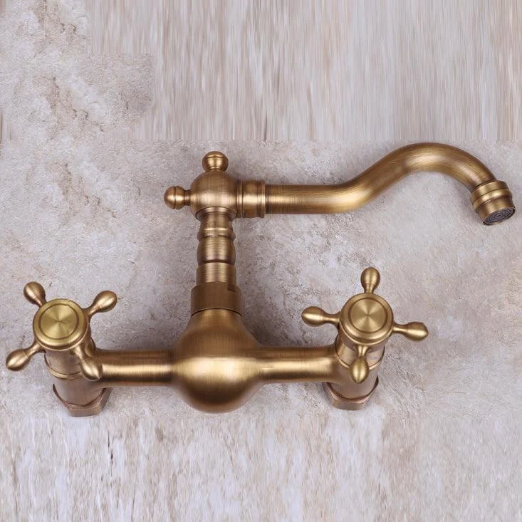 Vintage Tub Tap Two Cross Handle Tap Full Copper Wall Mounted Tap -Bathlova