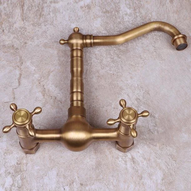 Vintage Tub Tap Two Cross Handle Tap Full Copper Wall Mounted Tap -Bathlova