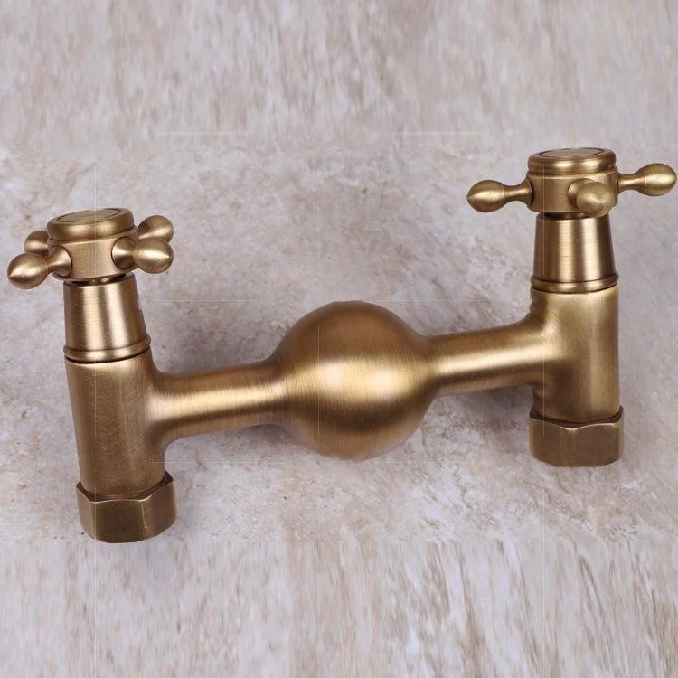 Vintage Tub Tap Two Cross Handle Tap Full Copper Wall Mounted Tap -Bathlova