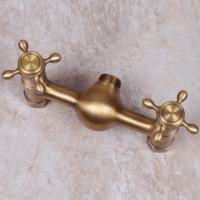 Vintage Tub Tap Two Cross Handle Tap Full Copper Wall Mounted Tap -Bathlova