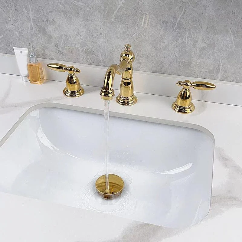 Vintage Widespread Lavatory Tap, 2 Handle Full Brass Bathroom Vanity Tap with Drain -Bathlova