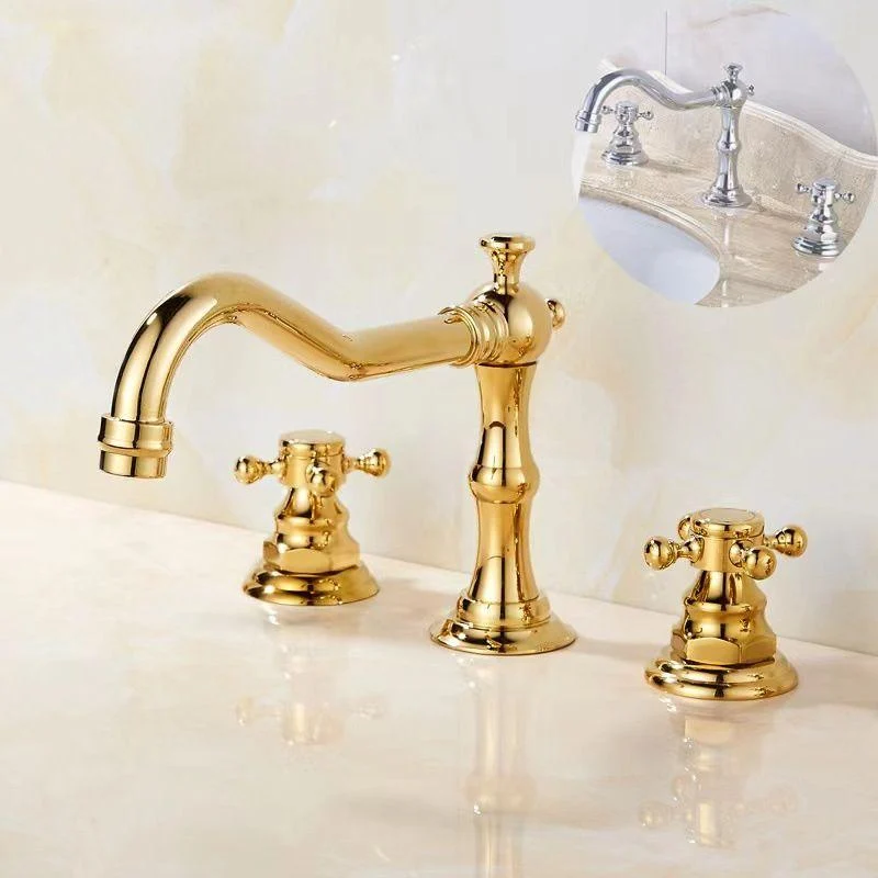 Vintage Widespread Lavatory Tap, 2 Handle Full Brass Bathroom Vanity Tap with Drain -Bathlova