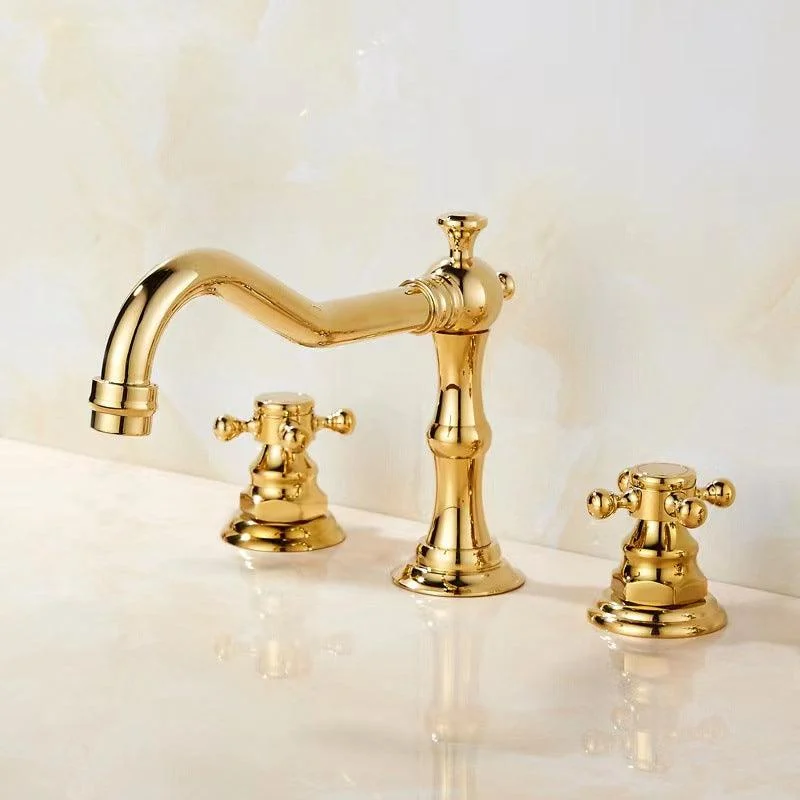 Vintage Widespread Lavatory Tap, 2 Handle Full Brass Bathroom Vanity Tap with Drain -Bathlova