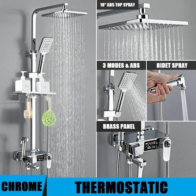 Wall Mount Digital Display Shower Set Smart Thermostatic Shower System -Bathlova