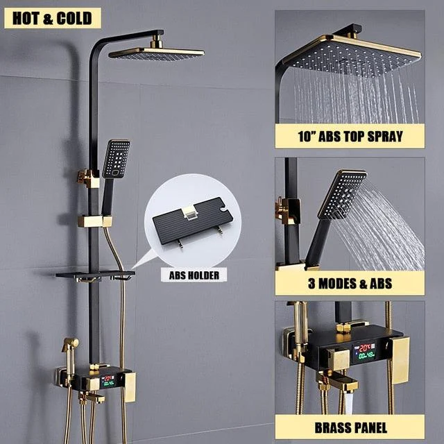 Wall Mount Digital Display Shower Set Smart Thermostatic Shower System -Bathlova