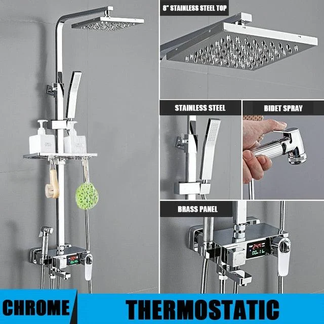 Wall Mount Digital Display Shower Set Smart Thermostatic Shower System -Bathlova