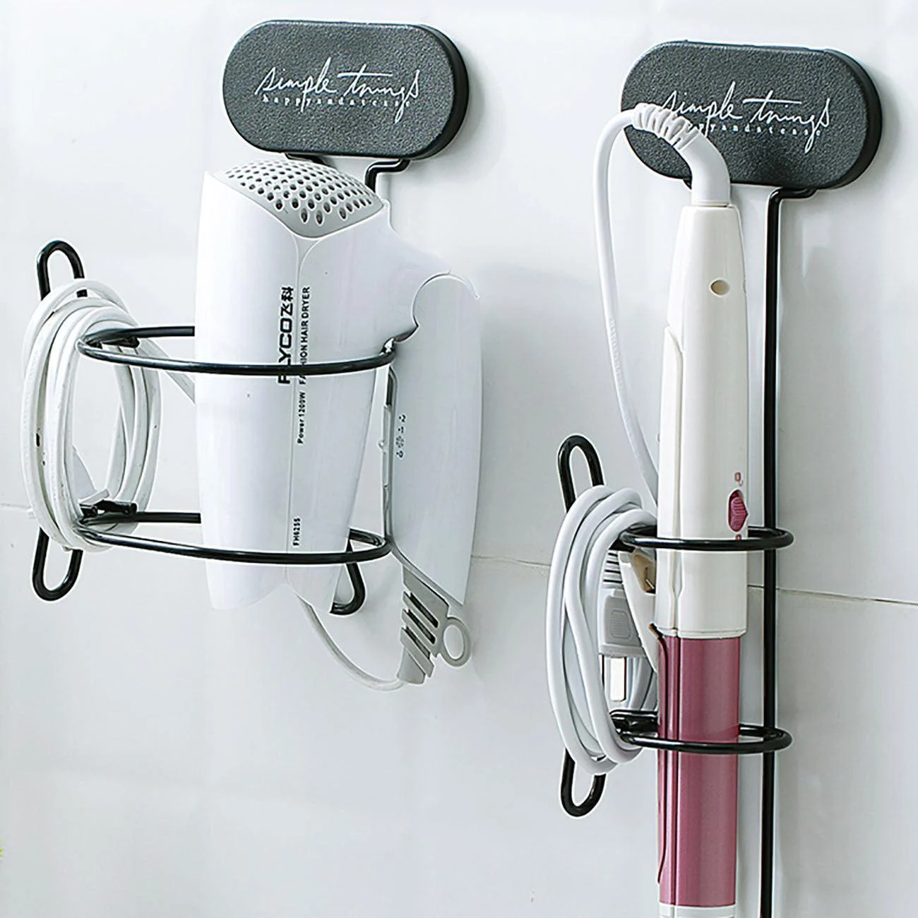 ﻿Wall Mount Hair Dryer Holder Straightener Curling Iron Storage Shelf -Bathlova