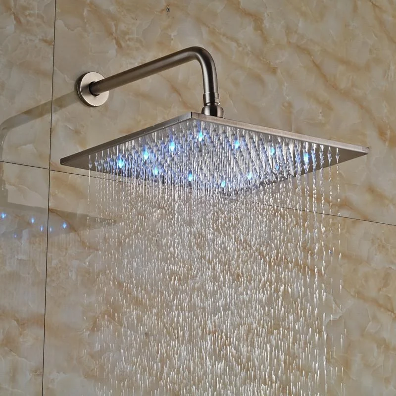 Wall Mount Rainfall Type Square Shower Head with LED Lights And Shower Arm -Bathlova