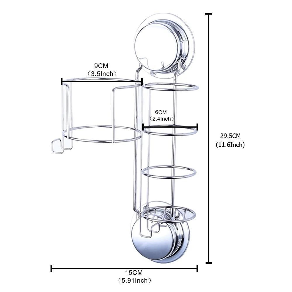 Wall Mount Stainless Steel Hair Dryer and Straightener Holder Shelf with Hooks -Bathlova