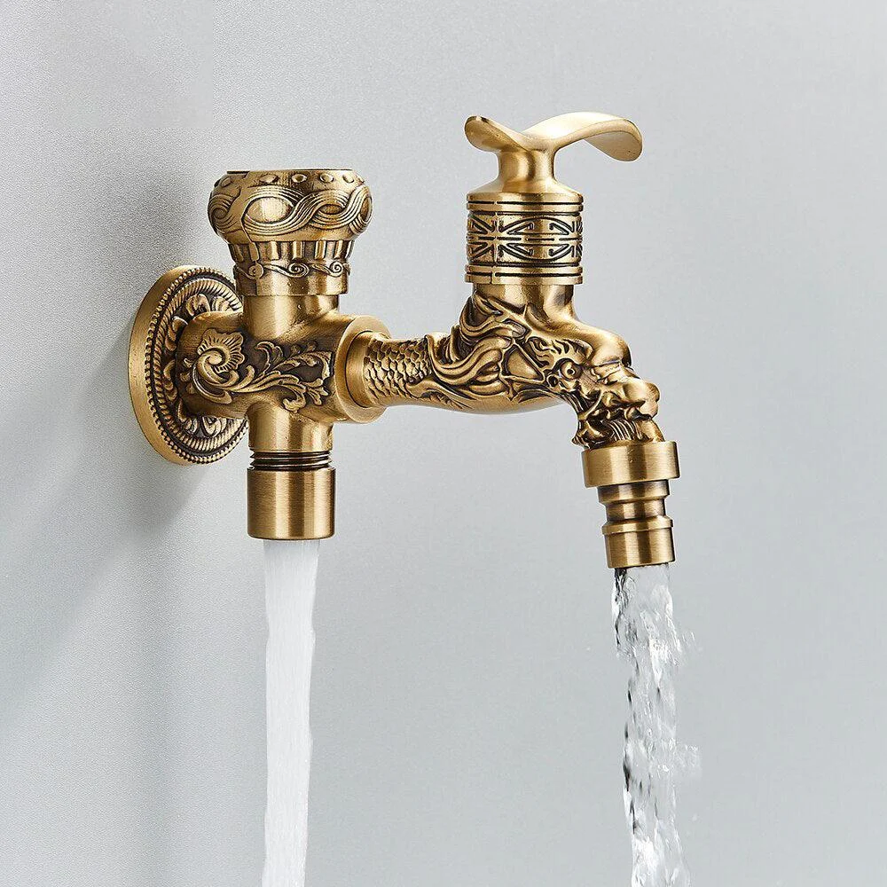 Wall Mount Tap Antique Brass Tap Decorative Outdoor Garden Tap -Bathlova