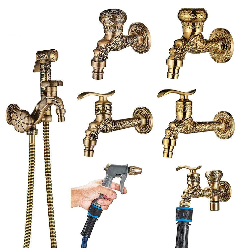 Wall Mount Tap Antique Brass Tap Decorative Outdoor Garden Tap -Bathlova