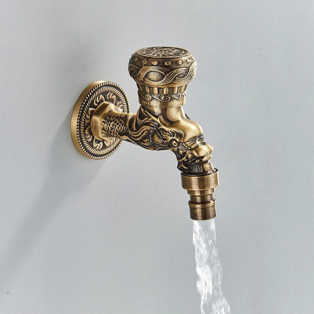 Wall Mount Tap Antique Brass Tap Decorative Outdoor Garden Tap -Bathlova