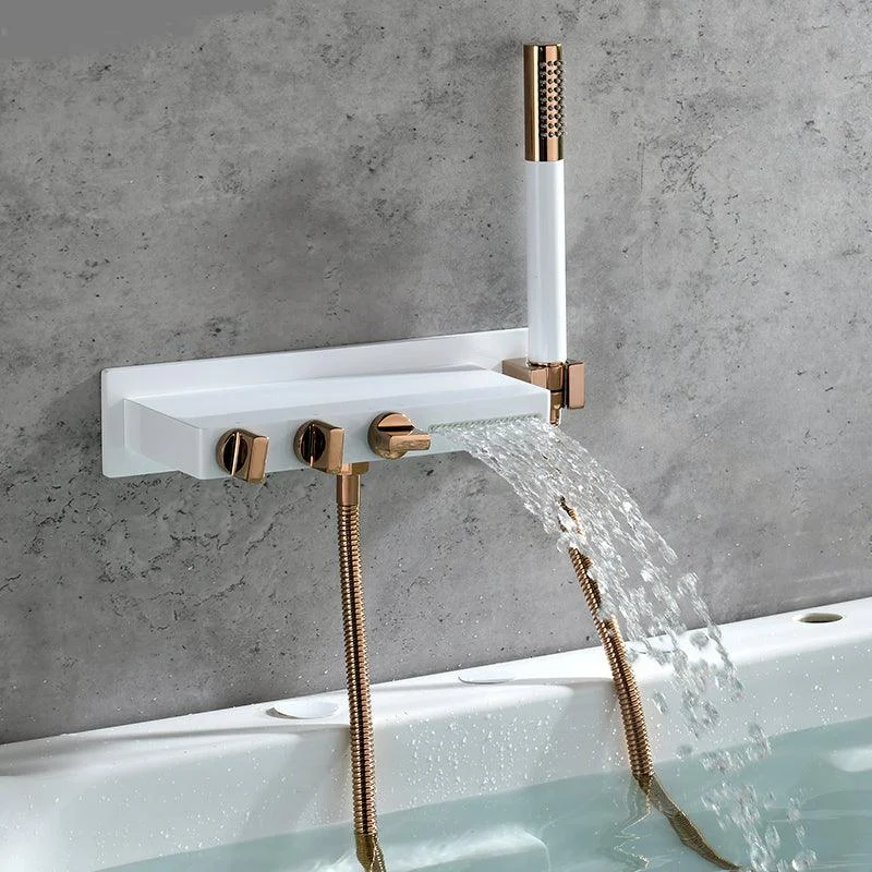 Wall Mount Tub Filler Modern Brass Triple Knob Handle Waterfall Tub Filler with Handshower -Bathlova