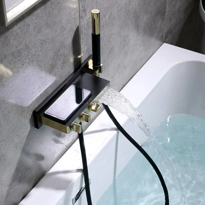 Wall Mount Tub Filler Modern Brass Triple Knob Handle Waterfall Tub Filler with Handshower -Bathlova