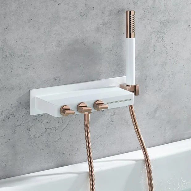 Wall Mount Tub Filler Modern Brass Triple Knob Handle Waterfall Tub Filler with Handshower -Bathlova