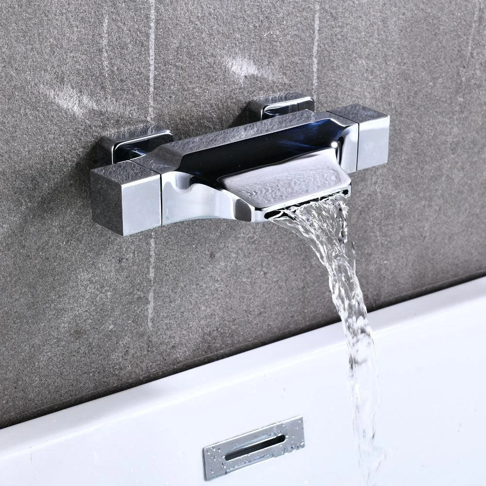 Wall Mount Tub Tap One Handle Waterfall Tub Spout Trim with Knob -Bathlova