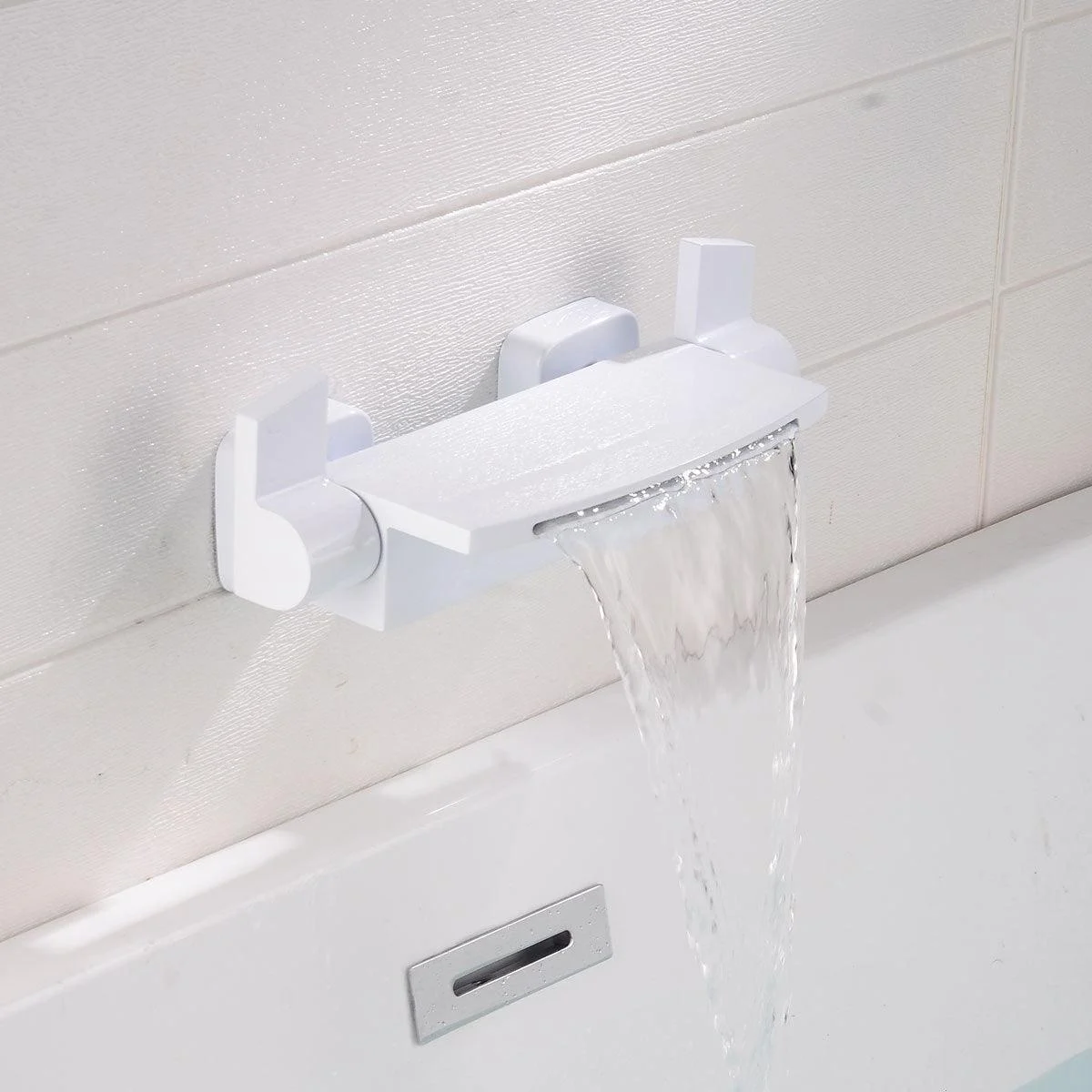 Wall Mount Tub Tap One Handle Waterfall Tub Spout Trim with Knob -Bathlova