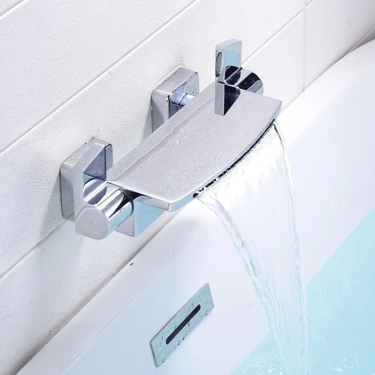 Wall Mount Tub Tap One Handle Waterfall Tub Spout Trim with Knob -Bathlova