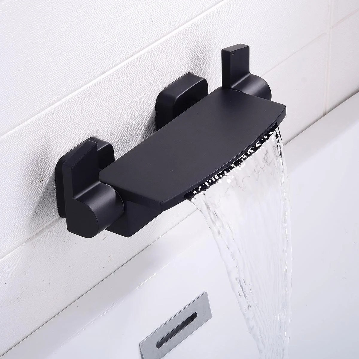 Wall Mount Tub Tap One Handle Waterfall Tub Spout Trim with Knob -Bathlova