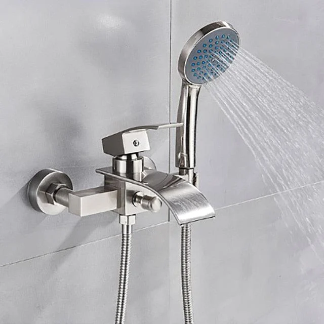 Wall Mount Waterfall Tub Spout With ABS Handshower Shower Tap -Bathlova