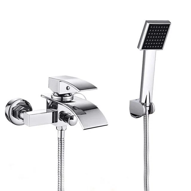 Wall Mount Waterfall Tub Spout With ABS Handshower Shower Tap -Bathlova